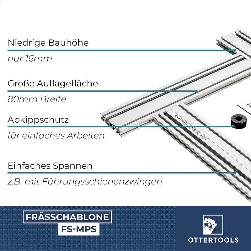 Ottertools - Frässchablone FS-MPS für rechteckige Ausschnitte mit der Oberfräse - verstellbar (500mm