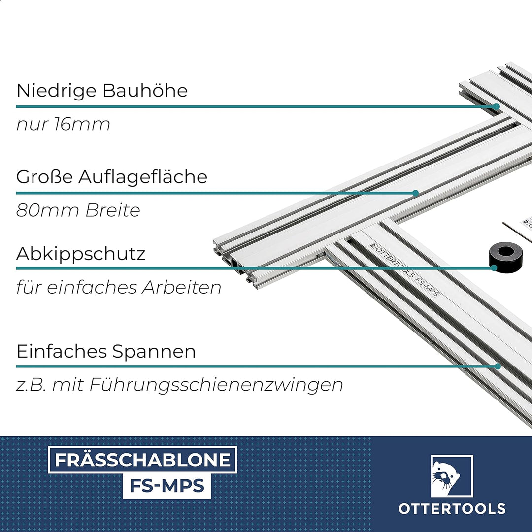 Ottertools - Frässchablone FS-MPS für rechteckige Ausschnitte mit der Oberfräse - verstellbar (500mm