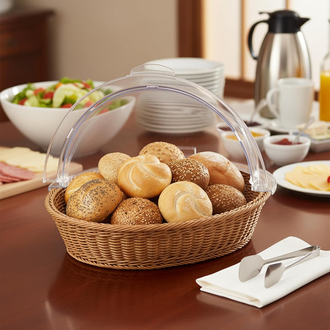 Mahlzeit Rattan Brotkorb mit Deckel | 42 x 39 x 29 cm | Rund | Brotkasten mit Sichtfenster, Brotkast