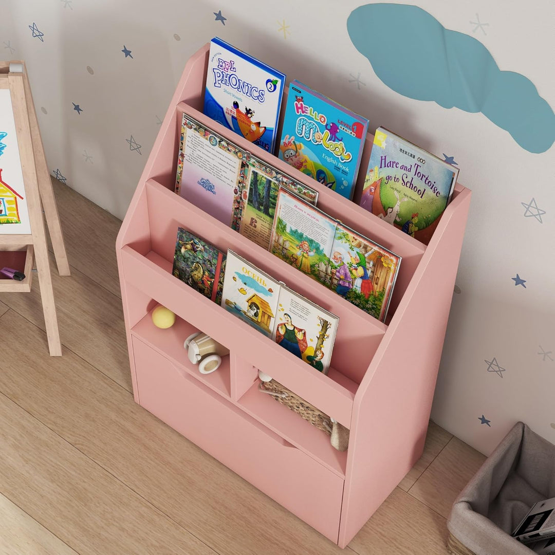 HOMCOM Kinder Bücherregal Kinderregal mit Schublade, 3 Ablagefächern und 2 offenen Fächern, Aufbewah