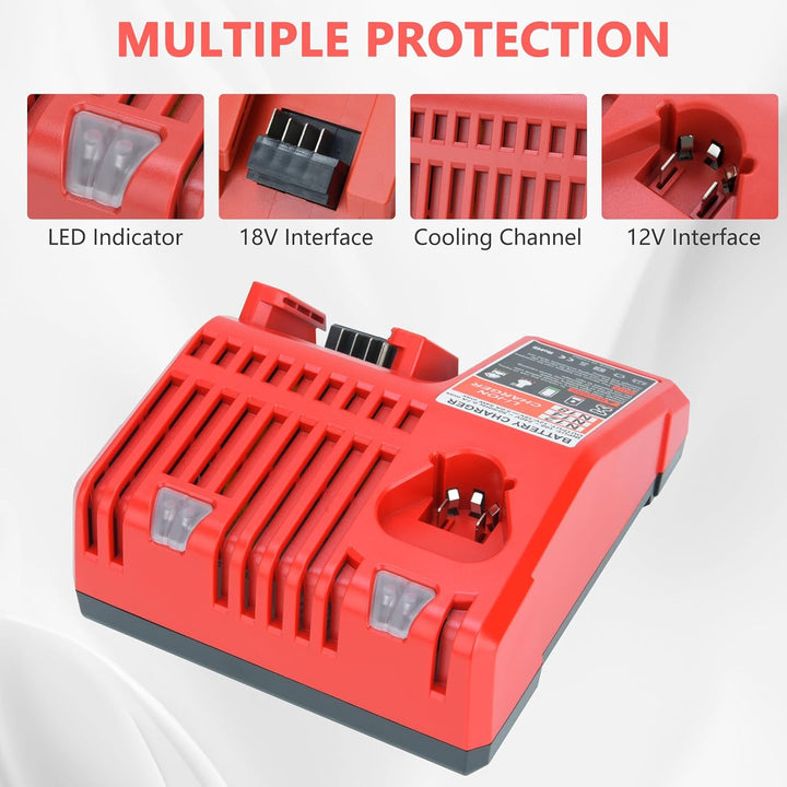 M12 & M18 Ladegerät Kompatibel mit Milwaukee akku, Dual Port Lithium-Akkuladegerät,Schnellladegerät
