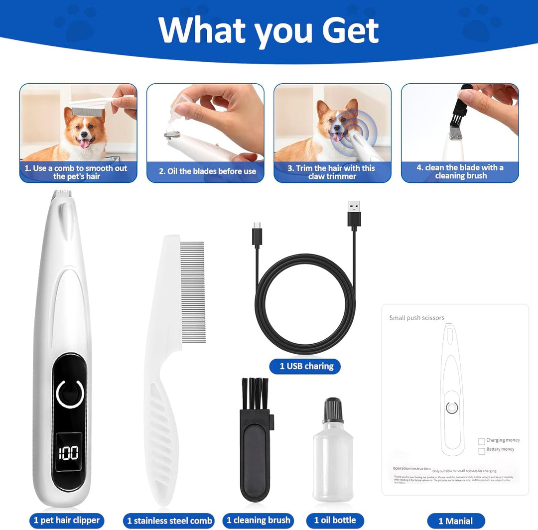 Hundeschermaschine, Pfotentrimmer für Hunde, Haustierhaarschneider mit Led, Kabellos Schermaschine H