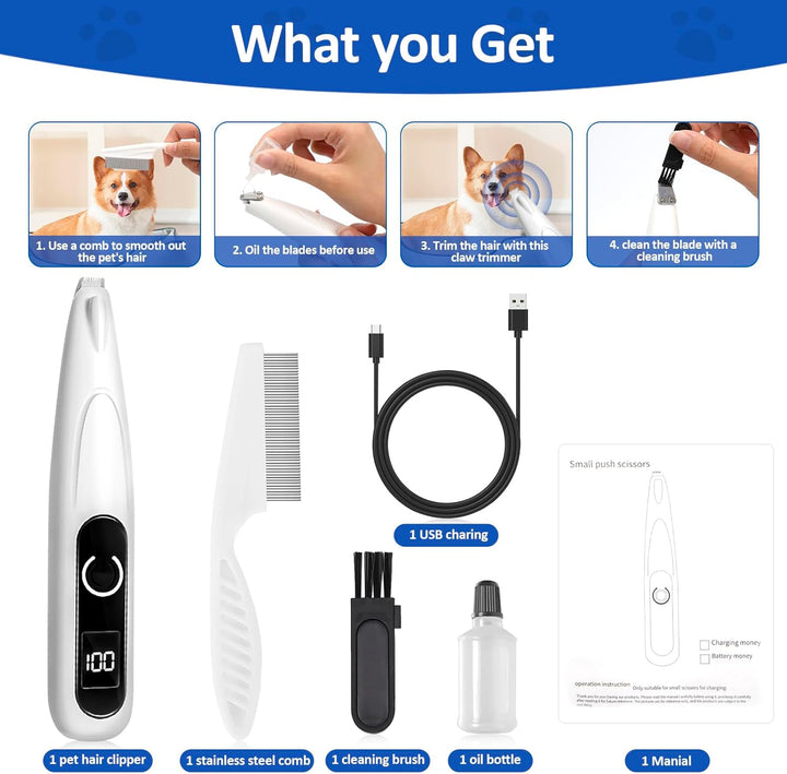 Hundeschermaschine, Pfotentrimmer für Hunde, Haustierhaarschneider mit Led, Kabellos Schermaschine H