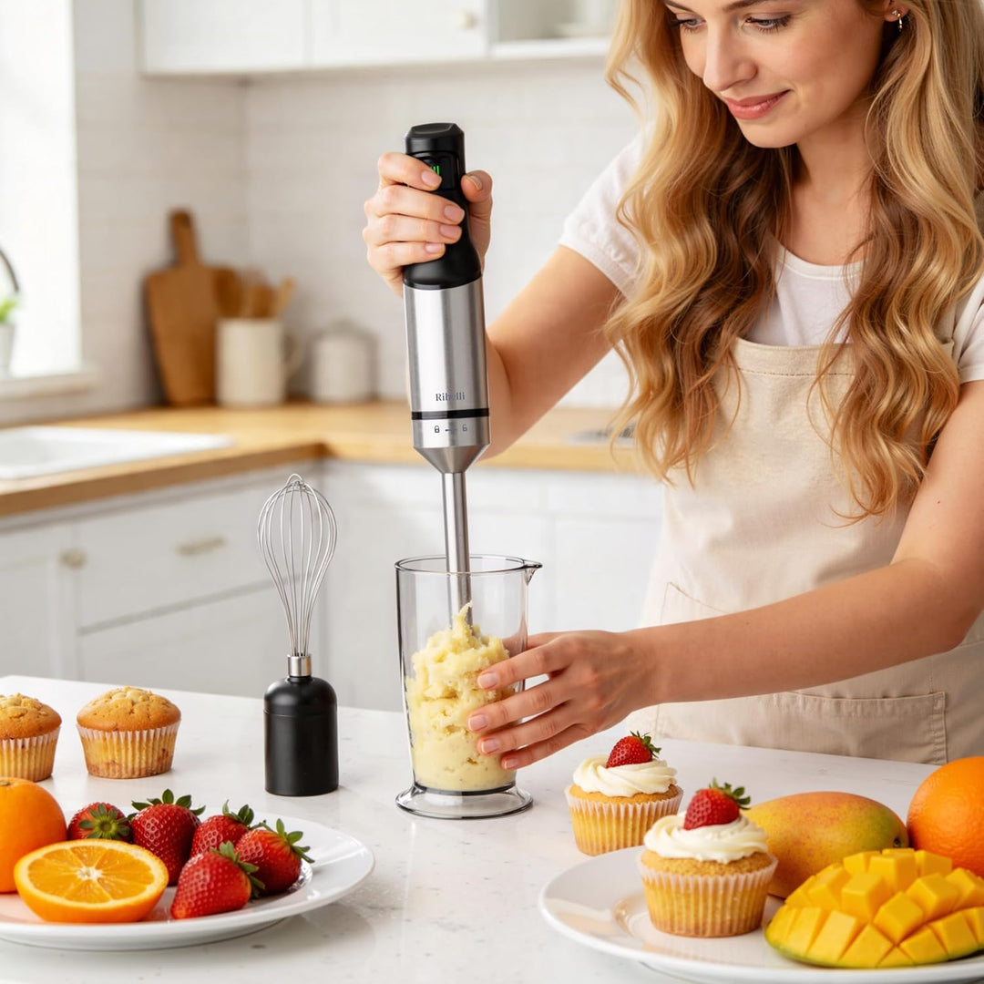 Ribelli Stabmixer Set 5-in-1 leistungsstark mit 1200W – Edelstahl Pürierstab stufenlos, Hand Blender