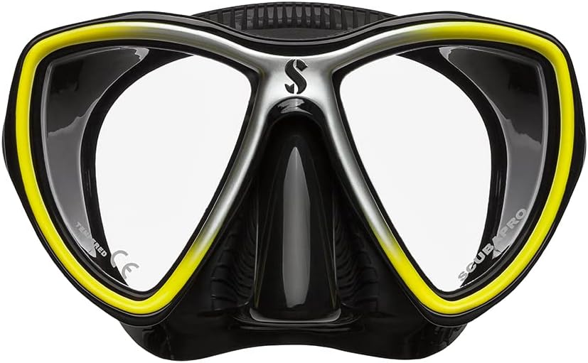 SCUBAPRO Synergy Mini Tauch- und Schnorchelmaske für schmale Gesichter schwarz/gelb/silber, schwarz/