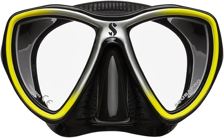 SCUBAPRO Synergy Mini Tauch- und Schnorchelmaske für schmale Gesichter schwarz/gelb/silber, schwarz/