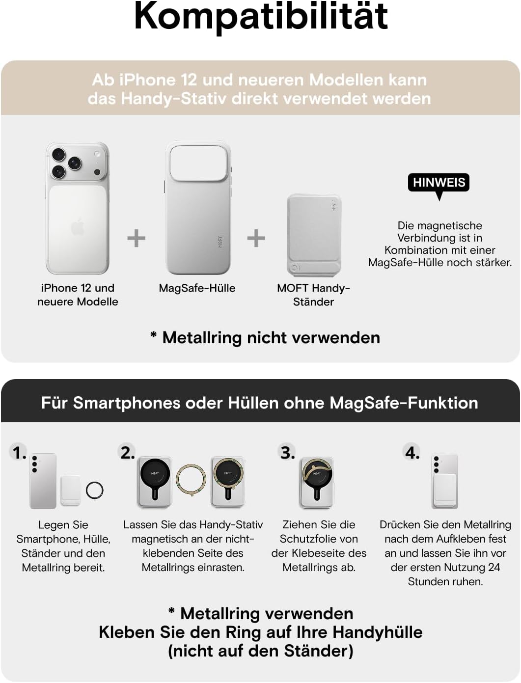 MOFT Handy Stativ für Smartphone, [Ultra Dünn & Tragbar] Faltebar MOVAS Veganes Leder Stativ für Mag