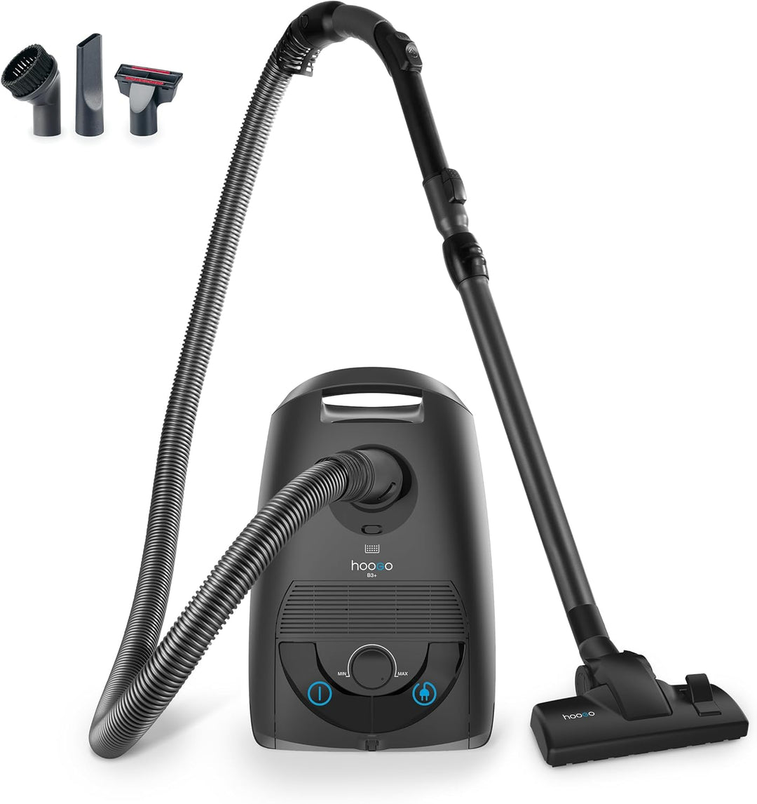 hoogo B3+ anthrazit Staubsauger mit Beutel | Starke 850 W Saugleistung | HEPA 14 Filter | 11m Radius
