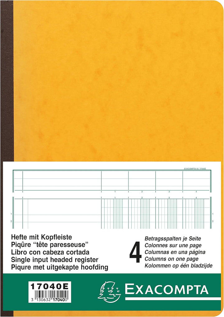 Exacompta 17040E Mehrkolonnenheft (DIN A4, 21 x 29,7 cm, gebunden mit 4 spalten auf 1 Seite und 34 Z