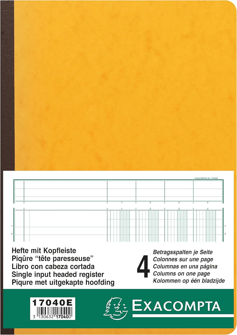 Exacompta 17040E Mehrkolonnenheft (DIN A4, 21 x 29,7 cm, gebunden mit 4 spalten auf 1 Seite und 34 Z