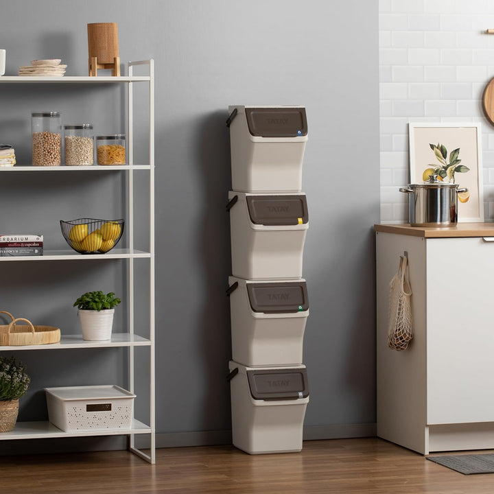 TATAY Mülltrennsystem Easy Waste 20L | 4er Set Recycling Behälter | Modular und Stapelbar | Deckel m