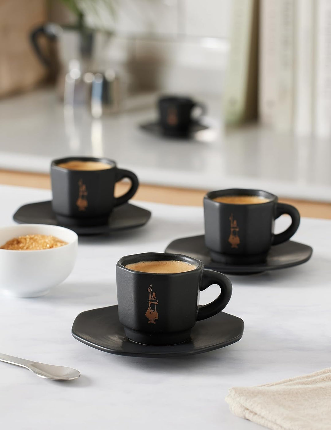 Bialetti Octagonal Cups, Set of 4 Cups, Matt Black and Rose Gold, 75 ml, RTATZ403