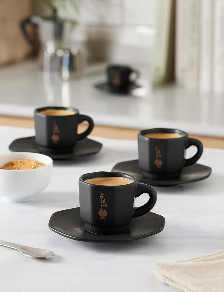 Bialetti Octagonal Cups, Set of 4 Cups, Matt Black and Rose Gold, 75 ml, RTATZ403