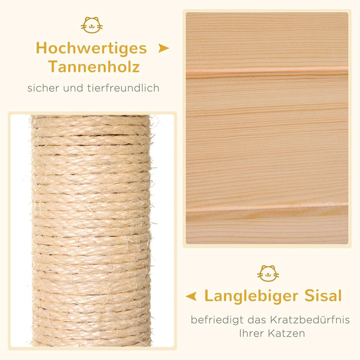 PawHut Katzenhöhle, Katzenbett mit Hängematte, Sisalstamm, Plattform Katzenhaus aus Holz Kratzbaum f