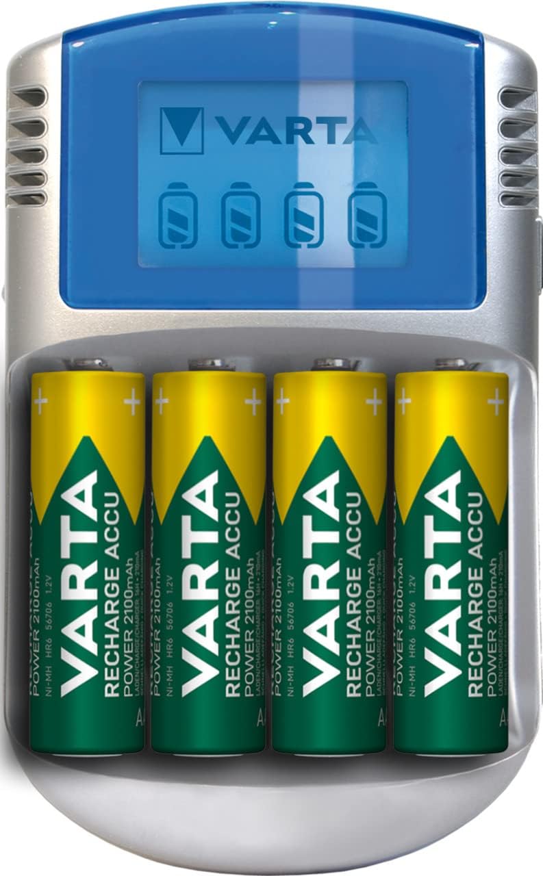 VARTA Akku Ladegerät, inkl. 4X AA 2600mAh, Batterieladegerät für wiederaufladbare AA/AAA, LCD Charge