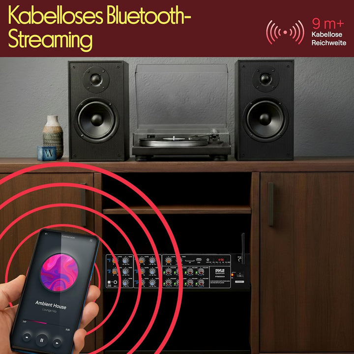 Pyle Mischverstärker, 8-Kanal Bluetooth HiFi Verstärker/Endstufe 4000W mit Mikrofon mit Talkover, RC