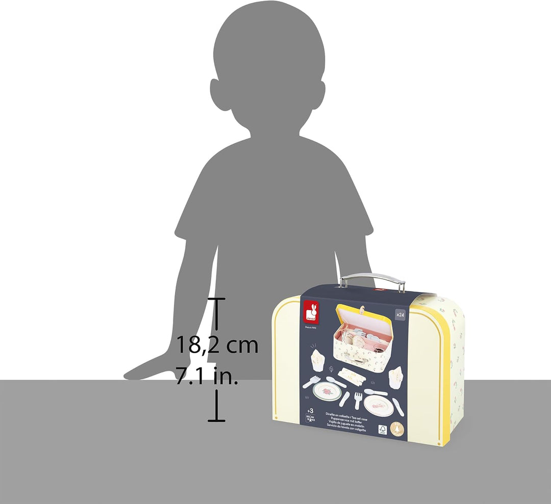 Janod - Valisette Dinette Holz - Picknickset für Kinder - Für 4 Personen - 25 Teile - Valisette aus