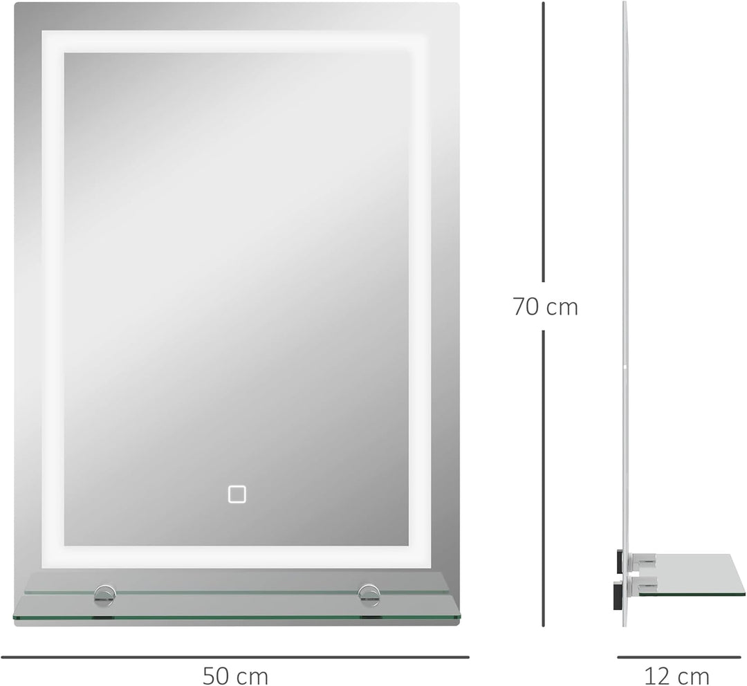 kleankin LED Badspiegel 22W Badezimmerspiegel mit Glas-Ablage Beleuchtung Wandspiegel mit Touch-Scha