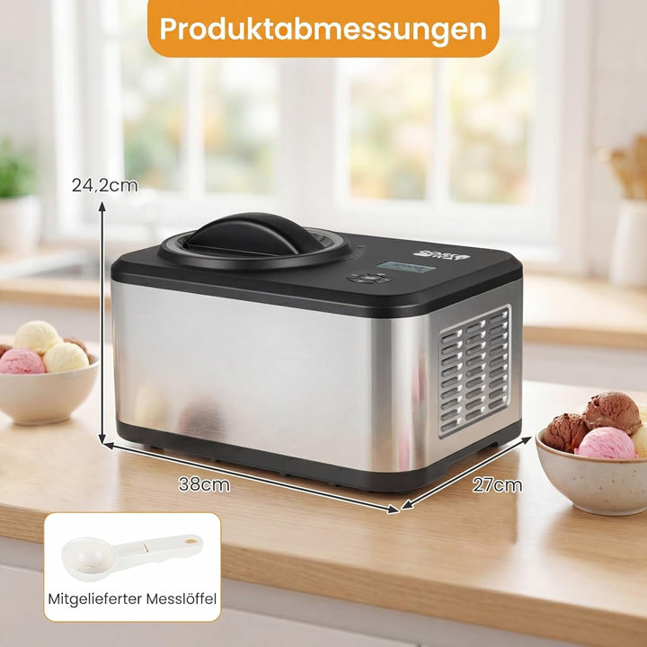 COSTWAY 2 in 1 Eismaschine mit Joghurtfunktion, Kompressor Eiscrememaschine 1,5 L für Eiscreme, Gela