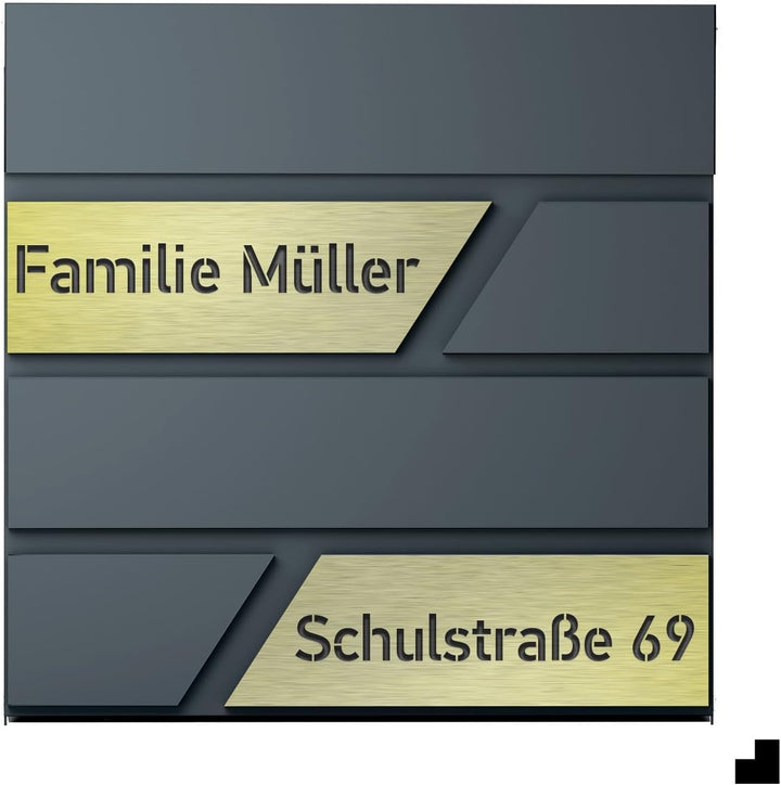 Design Anthrazit Briefkasten mit Hausnummer & Ihre Namen Gravur Personalisiert, Wandbriefkasten mit