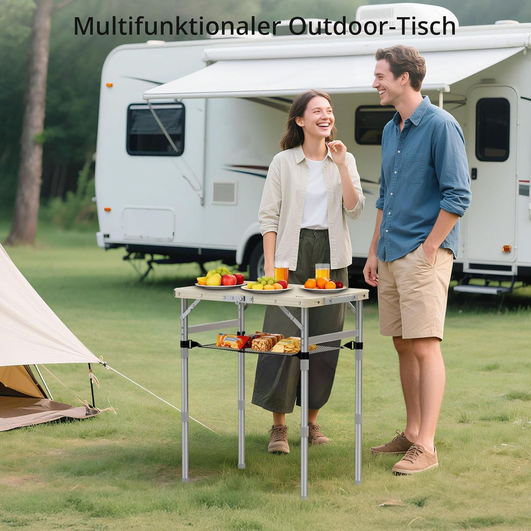 Anbte Campingtisch Klappbar 58x40cm Aluminium-Rahmen & Kunststoff-Tischplatte mit 3 Höhen Verstellba