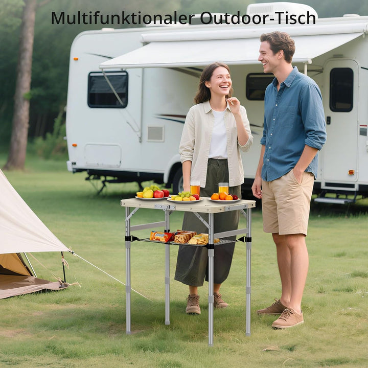 Anbte Campingtisch Klappbar 58x40cm Aluminium-Rahmen & Kunststoff-Tischplatte mit 3 Höhen Verstellba
