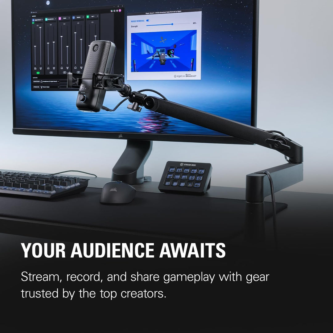 Elgato Wave:3 Mikrofon Mit Mic Arm Low Profile, Voll Einstellbar Mit Kabelkanal, Ideal Für Podcasts,