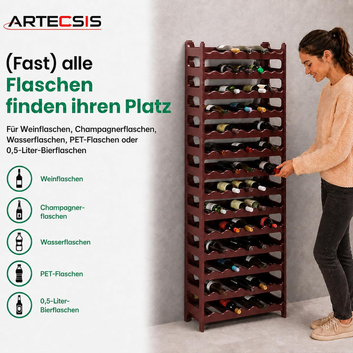 ARTECSIS Weinregal stapelbar Kunststoff für 72 Flaschen, stabiles Flaschenregal in Gastronomie-Quali