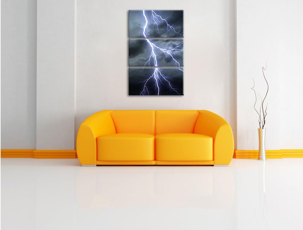 Pixxprint Gefährlicher Blitz am Gewitterhimmel 3-Teiler Leinwandbild 120x80 Bild auf Leinwand