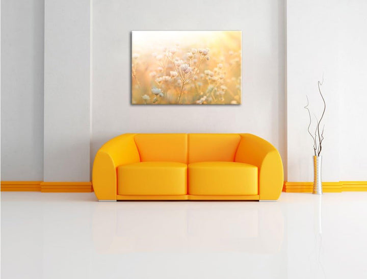 Romantische Blumenwiese, Format: 100x70 auf Leinwand, XXL riesige Bilder fertig gerahmt mit Keilrahm