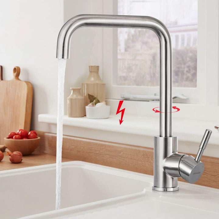 BONADE Niederdruck Armatur Küche Edelstahl, Küchenarmatur Niederdruck 360° Drehung, Spültischarmatur