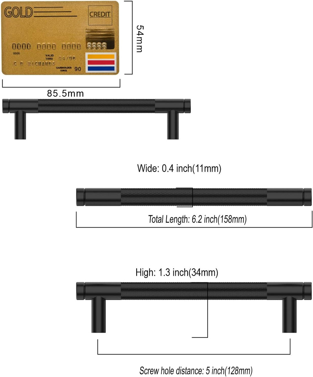 Amerdeco 10 Stück Gerändelte Schrankgriffe Schwarzes Griffe Möbel Möbelgriffe 128mm Lochabstand Türg