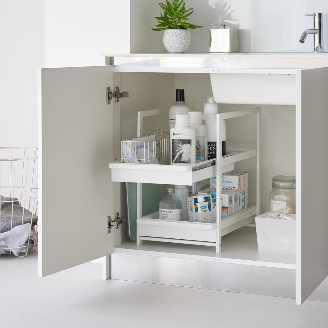 Yamazaki 1460 TOWER 2-stöckiges Spülschrank-Regal mit Schiebeböden, weiss, Stahl, minimalistisch, 42