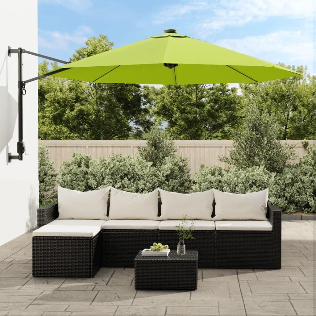 vidaXL Wand-Sonnenschirm mit LEDs Apfelgrün 290 cm, Grün