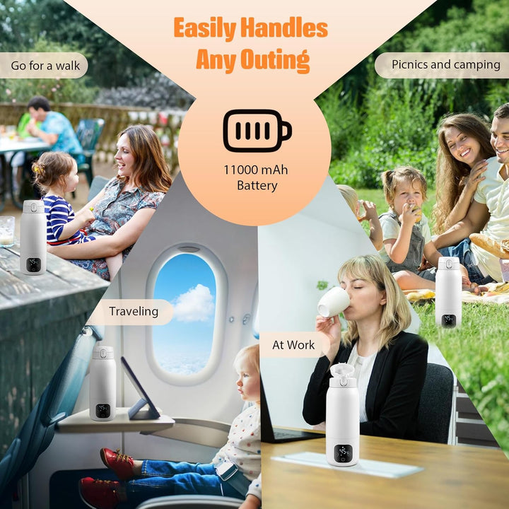 Flaschenwärmer Tragbarer 500ML Wireless, Autoflaschenwärmer mit Einstellbarer Temperatur von 37°C bi