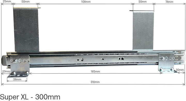 EisenRon Teleskopschienen für Tastaturauszug 300 mm Nutzhöhe XL 77 mm Untertischmontage