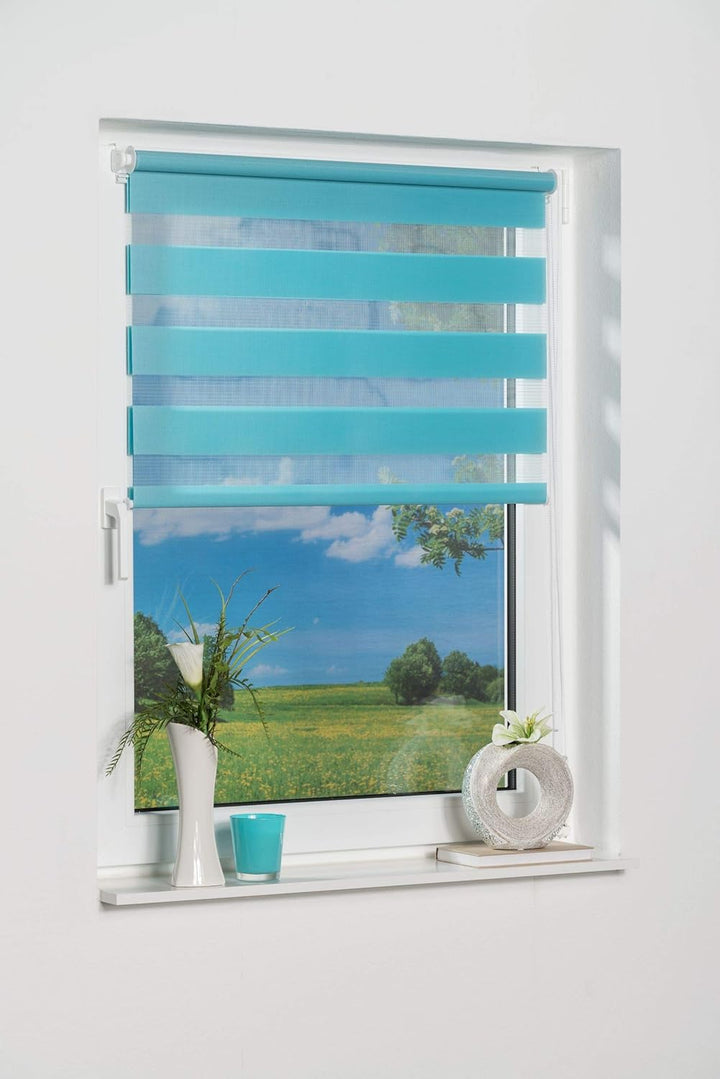 K-home Klemmfix Doppelrollo Madrid ohne Bohren Iceblau 70 x 150 cm (B x L), Iceblau 70 x 150 cm (B x