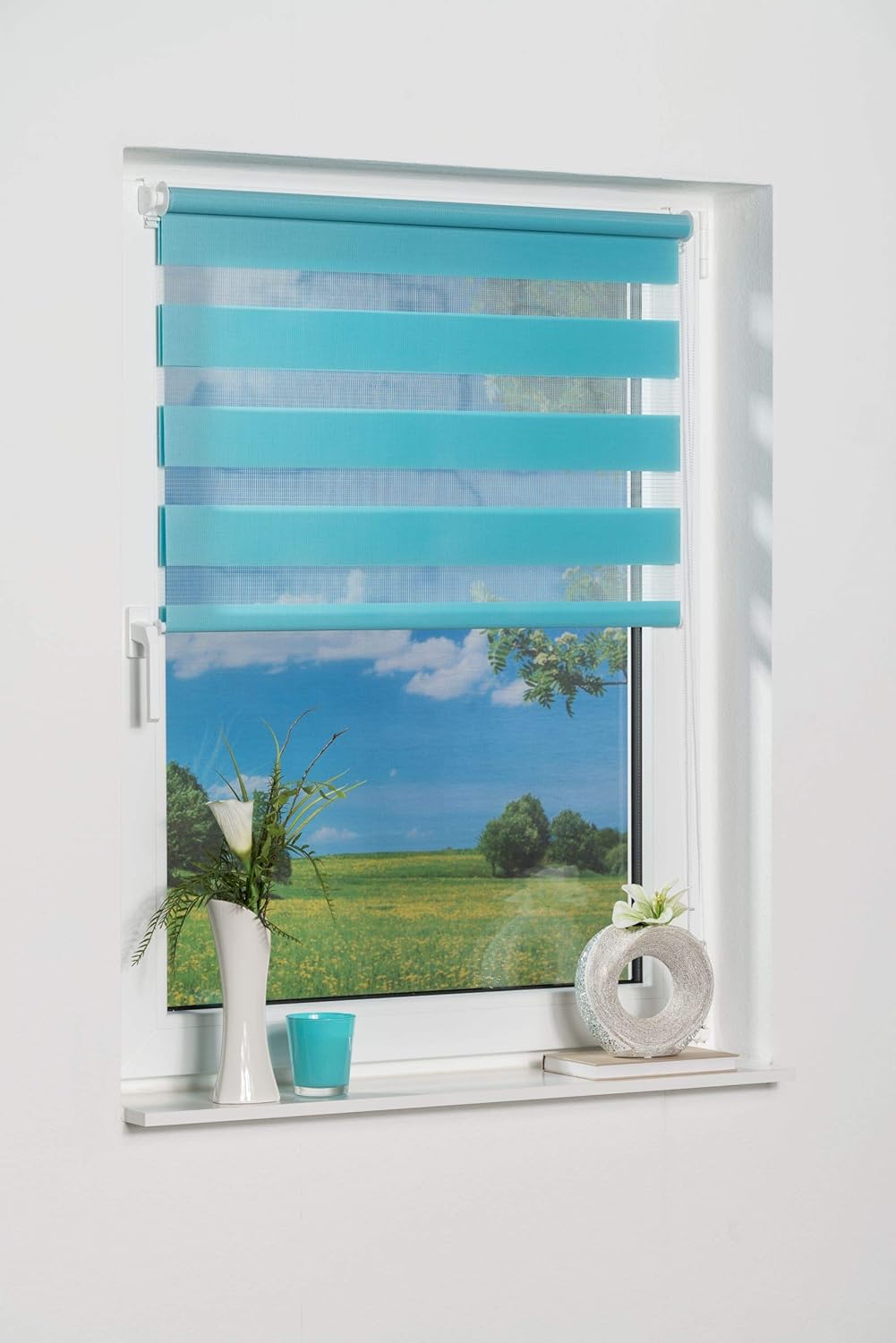 K-home Klemmfix Doppelrollo Madrid ohne Bohren Iceblau 110 x 150 cm (B x L), Iceblau 110 x 150 cm (B