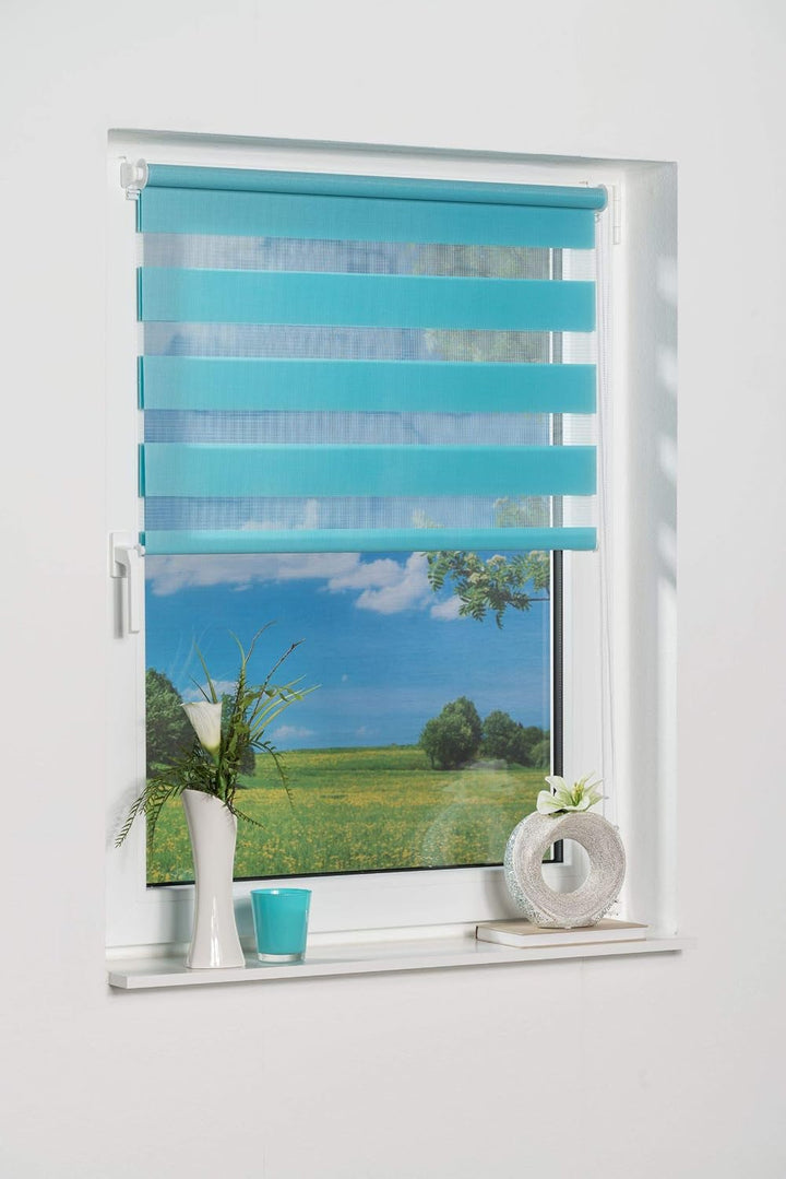 K-home Klemmfix Doppelrollo Madrid ohne Bohren Iceblau 90 x 150 cm (B x L), Iceblau 90 x 150 cm (B x