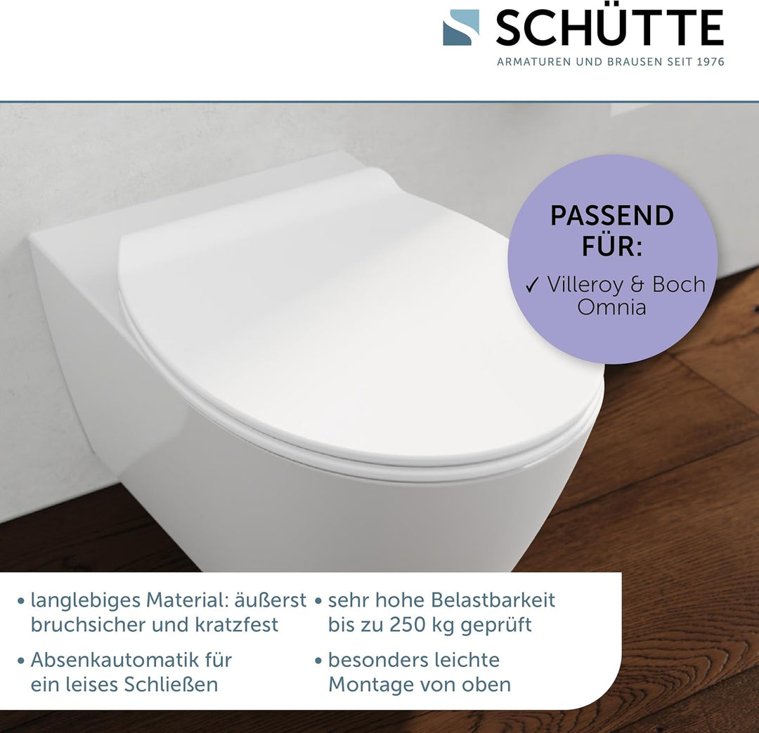 SCHÜTTE WC-Sitz passend zu Villeroy & Boch OMNIA, mit Absenkautomatik made in EU, Abnehmbarer Klodec