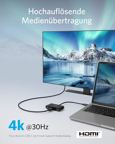 Anker USB C Hub, PowerExpand 3-in-1 USB C Hub mit 4K HDMI, 100W Power Delivery, USB 3.0 Datenschluss