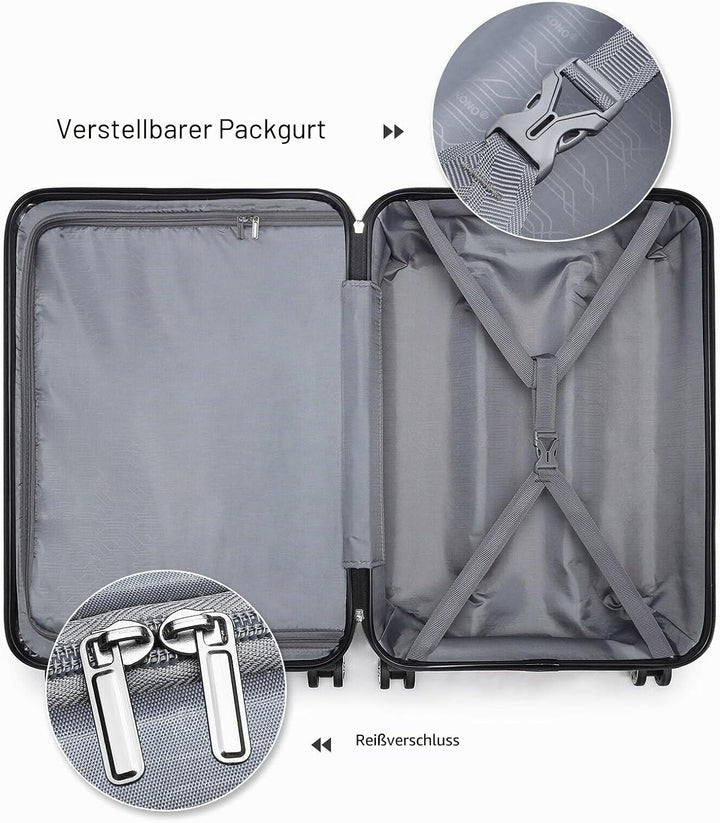 KONO Koffer Hartschale Handgepäck Trolley 55x40x22cm Zwillingsrollen Reisekoffer mit TSA Schloss, 38