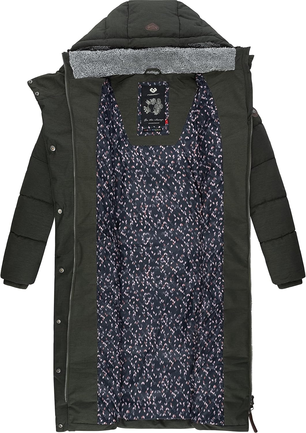 Ragwear Damen atmungsaktiver Wintermantel Warmer wasserdichter Steppmantel lang mit Kapuze Pavla Lon