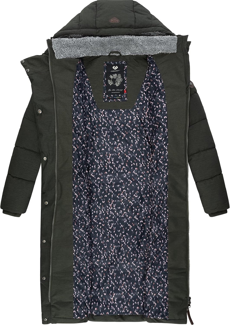 Ragwear Damen atmungsaktiver Wintermantel Warmer wasserdichter Steppmantel lang mit Kapuze Pavla Lon