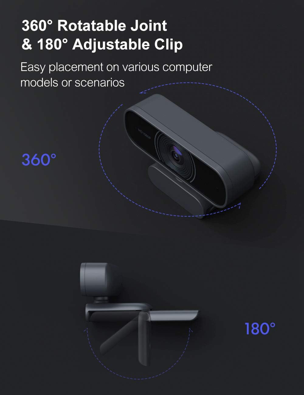 OYU Webcam, 1080P 30Fps, Dual Stereo Mikrofon, USB Plug & Play, HD Web Kamera kompatibel mit Zoom/Sk