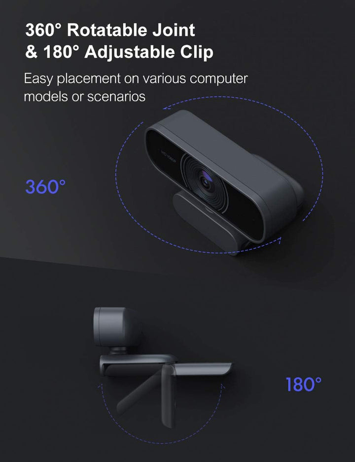 OYU Webcam, 1080P 30Fps, Dual Stereo Mikrofon, USB Plug & Play, HD Web Kamera kompatibel mit Zoom/Sk
