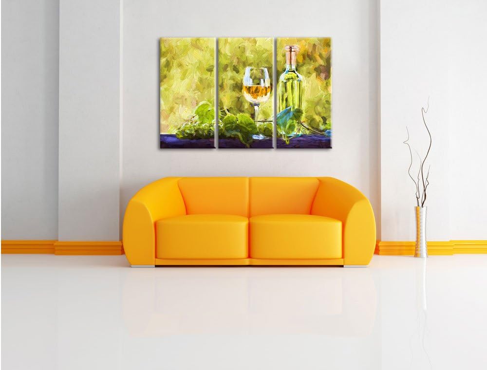Pixxprint Edler Wein und Weintrauben als Leinwandbild/Grösse: 3 Teilig (120x80 cm) cm/Wandbild/Kunst