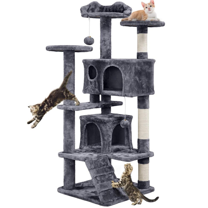 Yaheetech Kratzbaum Kletterbaum 139 cm hoch Katzenkratzbaum, Stabiler Katzenbaum mit 3 Plattformen,