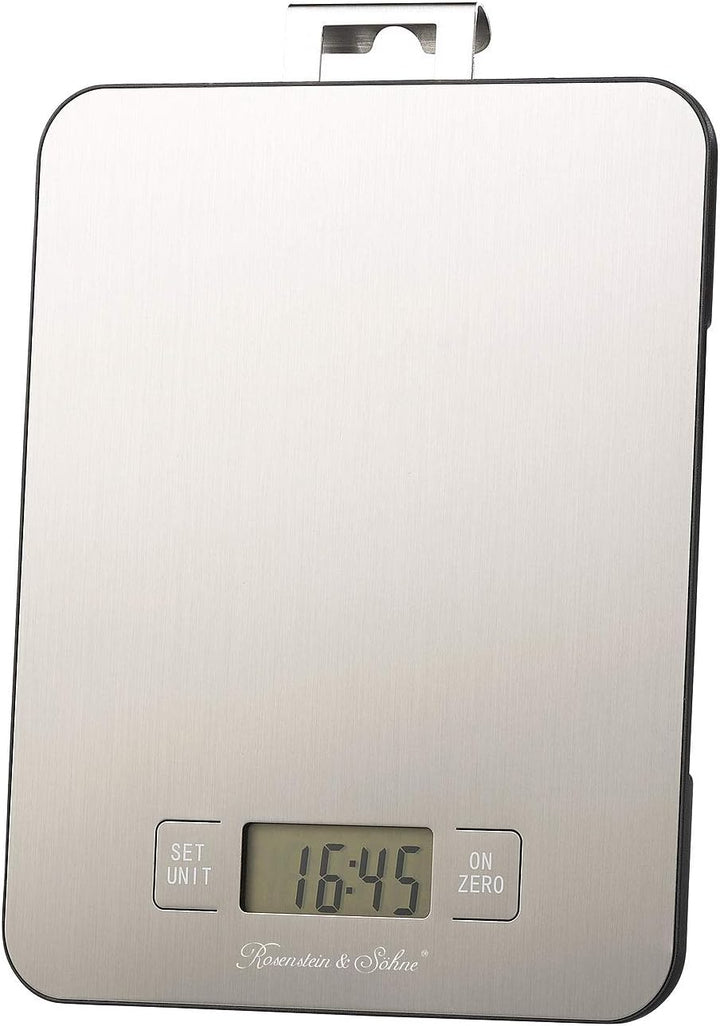 Rosenstein & Söhne Digitalwaage: Digitale Edelstahl-Küchenwaage mit Timer, bis 15 kg, auf 1 g genau