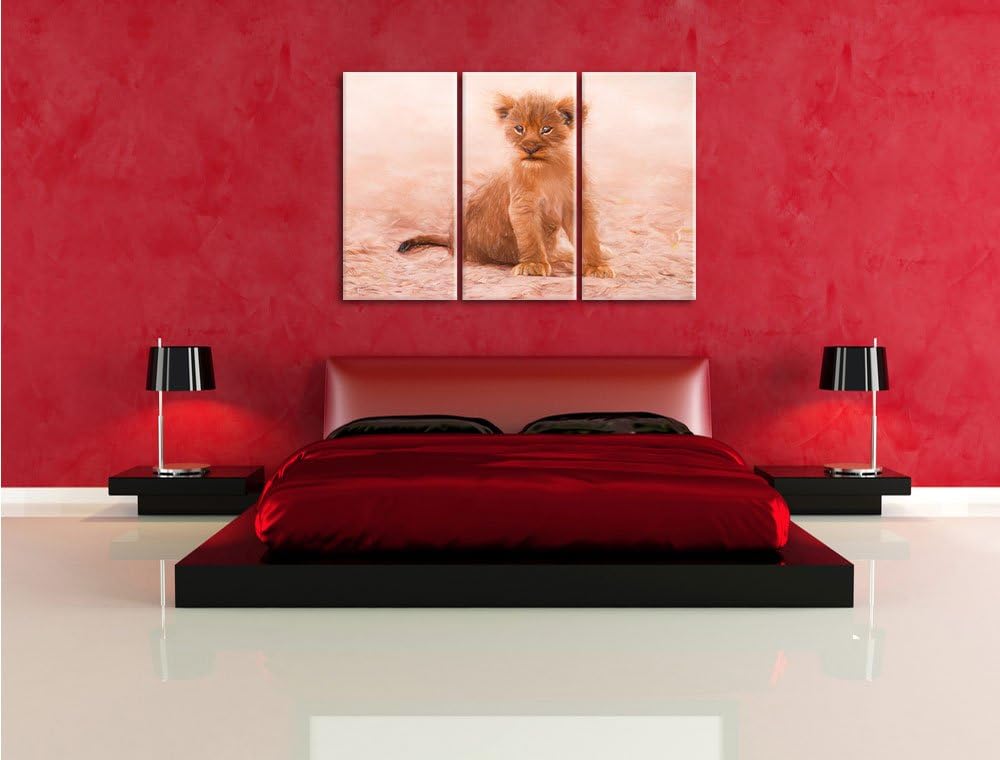 Pixxprint Verlassenes Löwenbaby als Leinwandbild/Grösse: 3 Teilig (120x80) cm/Wandbild/Kunstdruck/fe